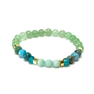Boosting Luck & Abundance Crystal Bracelet with Green Aventurine for attracting wealth and good luck. Blue Apatit for manifesting. Amazonite is known as a gamblers stone for the good luck it attracts.
