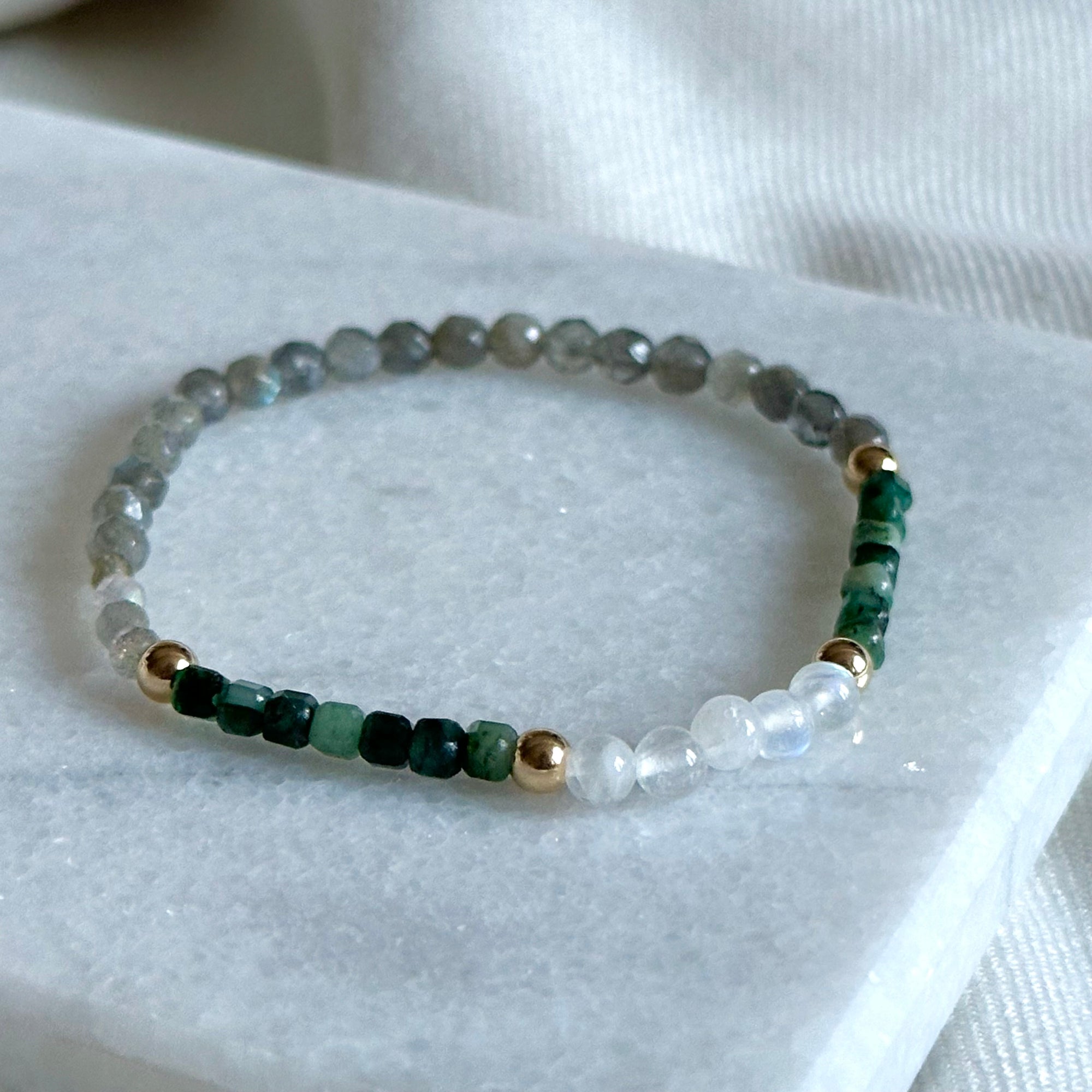 Moonstone, Labradorite & Emerald Bracelet