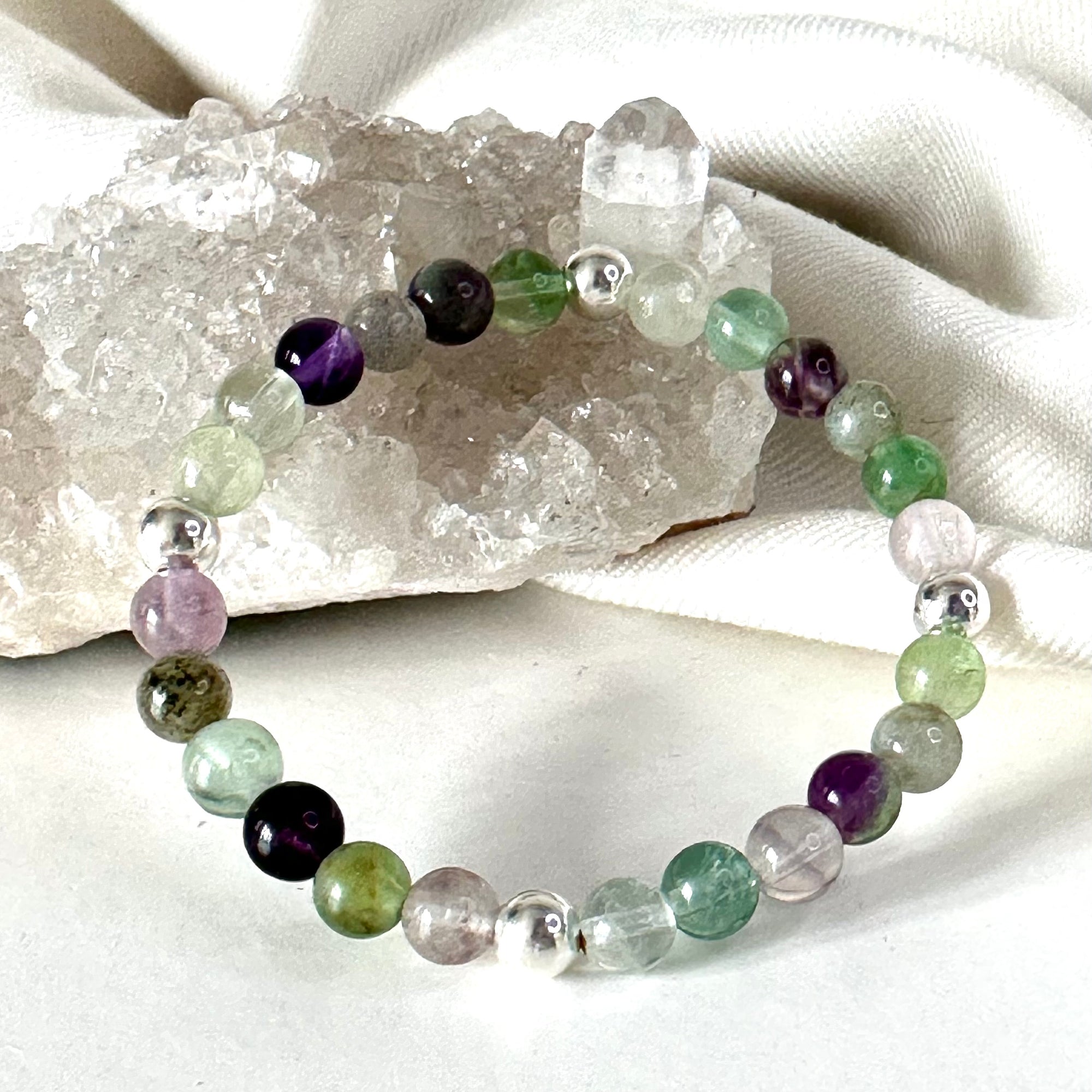 Fluorite, Purple Amethyst & Labradorite - Focus Crystal Bracelet