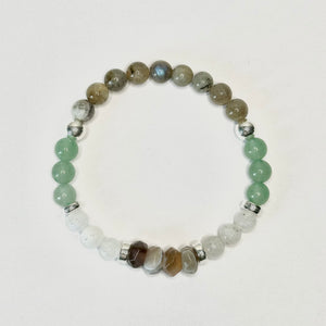 Green Aventurine, Botswana Agate, Moonstone and Labradorite for good luck and new beginnings crystal bracelet